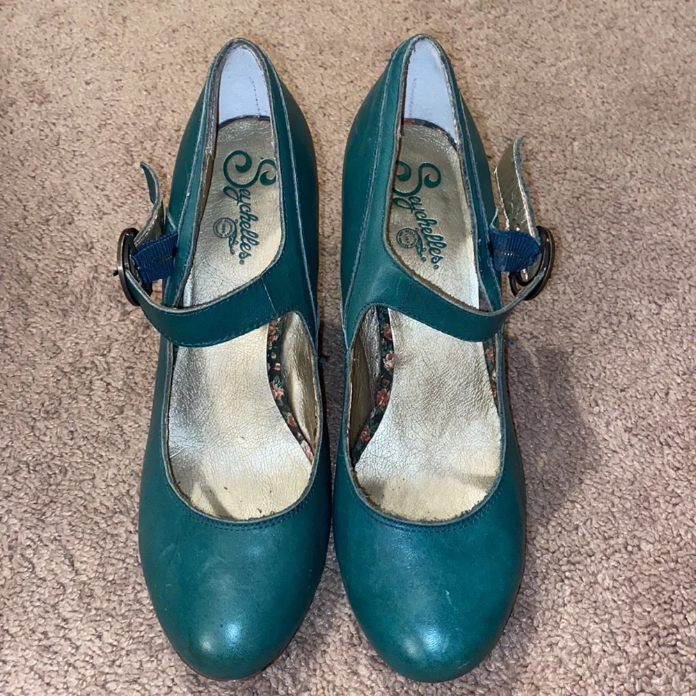 Seychelles | Turquoise Leather Maryjane Heels | size 9 - Picture 2 of 8